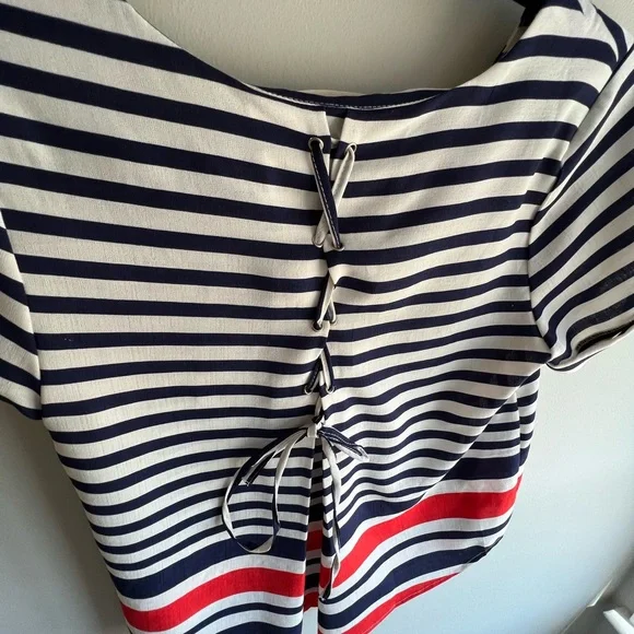 Everly Red, White & Navy Striped Tie-Back Top | Size S - Picture 6 of 7